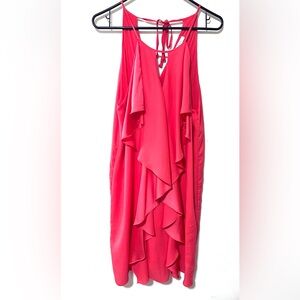 Mika & Gali Coral Ruffle Mini Dress, Halter Tie Back, Size Medium